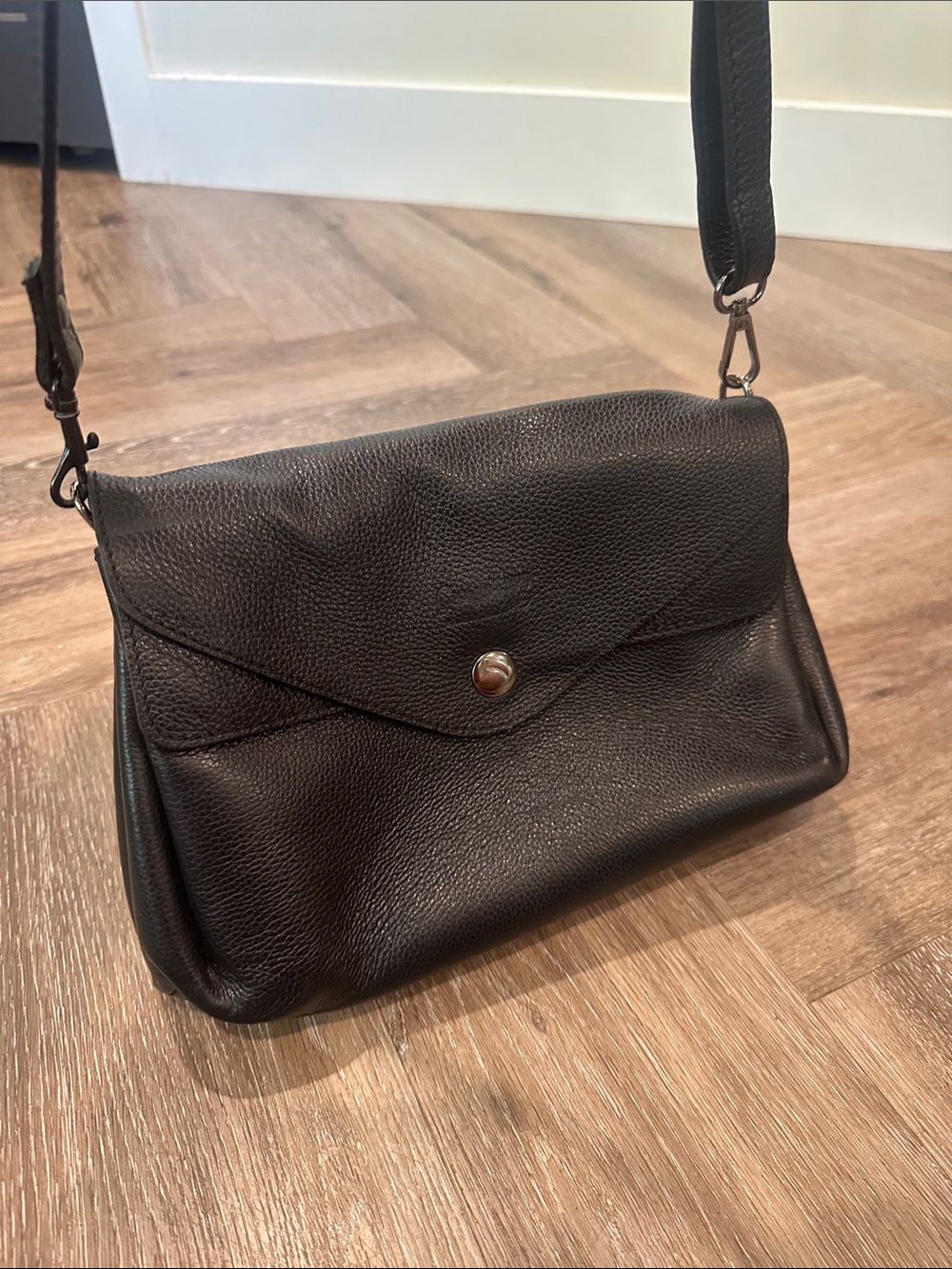 Italian Leather Black Crossbody Bag